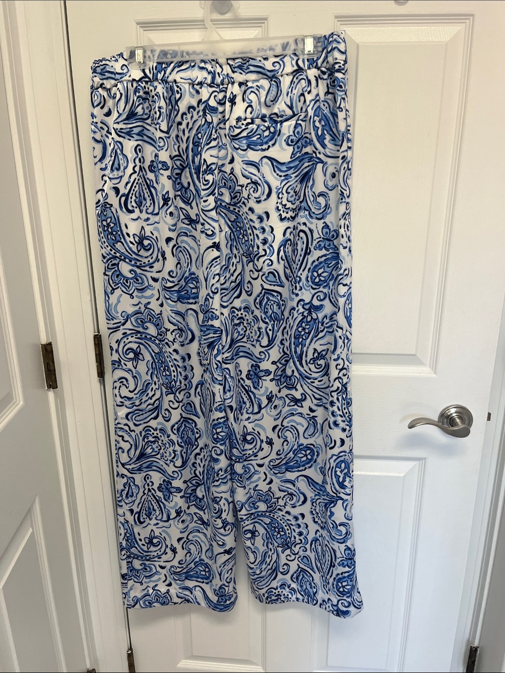 Talbots White and Blue Paisley Wide-Leg Pants - Picture 3 of 4